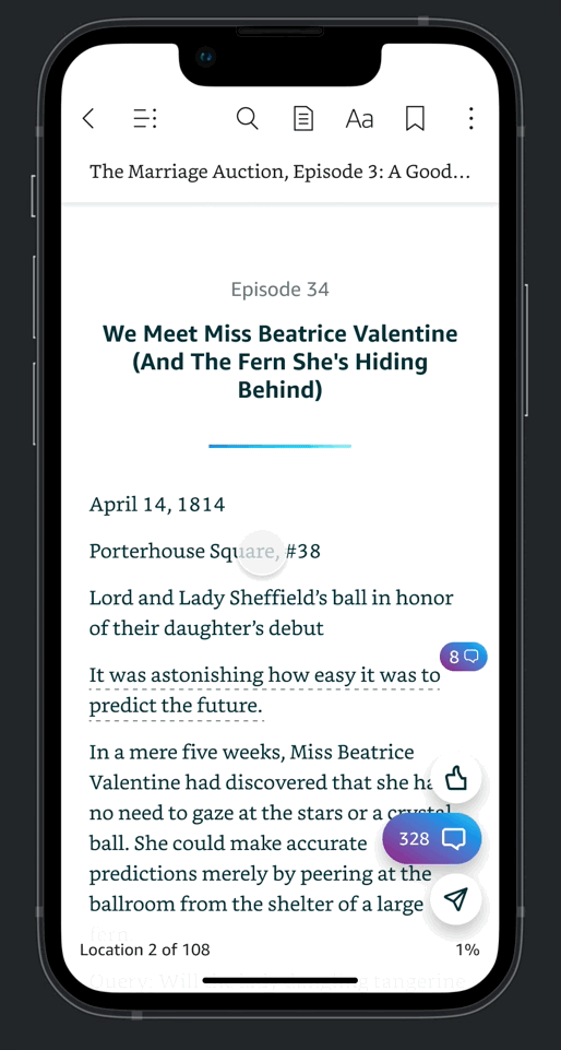 A prototype for how readers could get into the full episode comments, and see comments on a specific line
